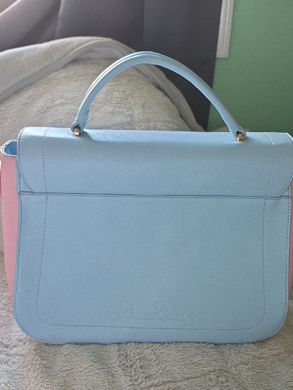Pastel Bunny Accent Top-Handle Bag - Blue Pink White - Picture 2 of 4